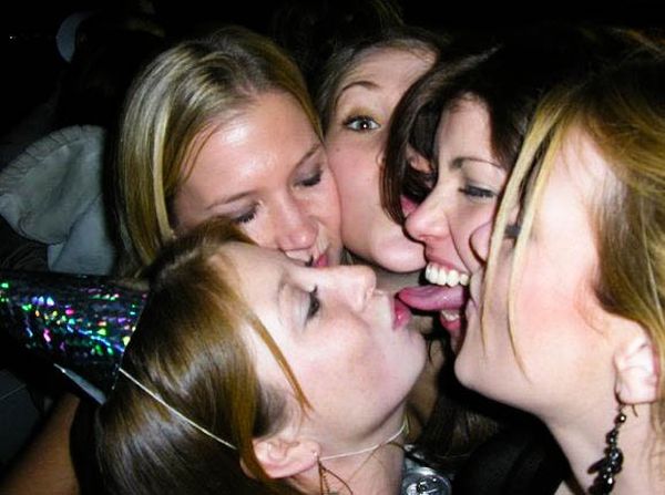Three girls kissing