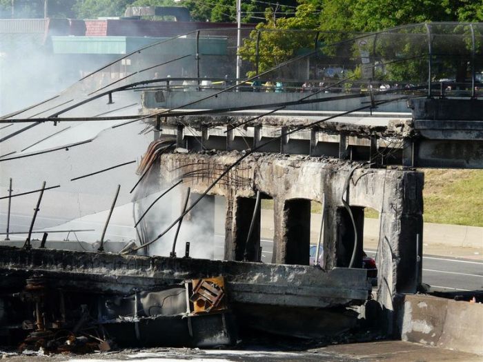 Gasoline tanker explosion collapsed a bridge  (42 pics)