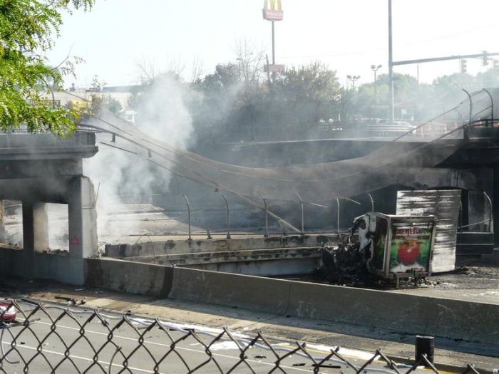 Gasoline tanker explosion collapsed a bridge  (42 pics)