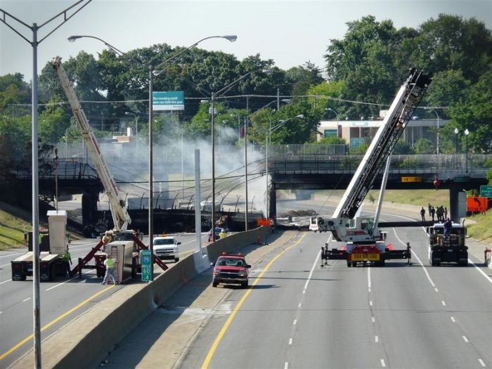Gasoline tanker explosion collapsed a bridge  (42 pics)