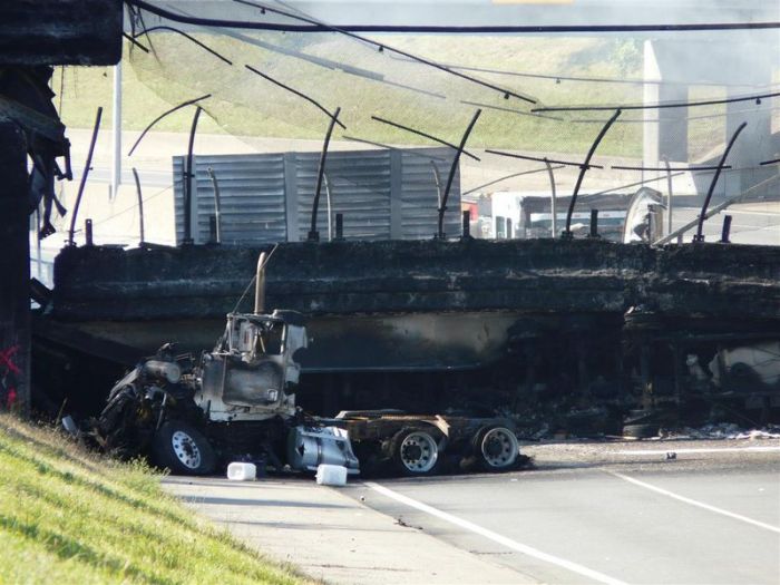 Gasoline tanker explosion collapsed a bridge  (42 pics)