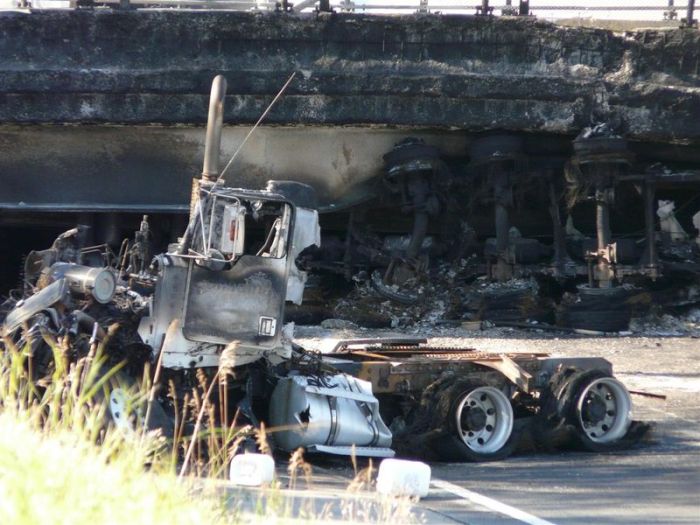 Gasoline tanker explosion collapsed a bridge  (42 pics)