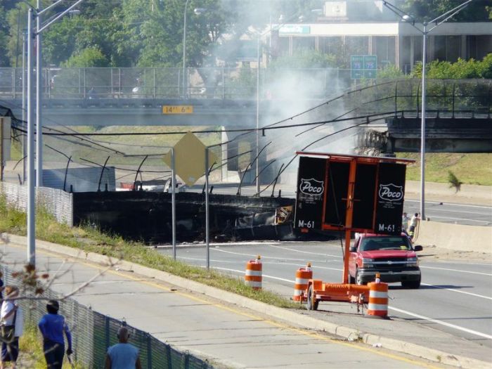 Gasoline tanker explosion collapsed a bridge  (42 pics)