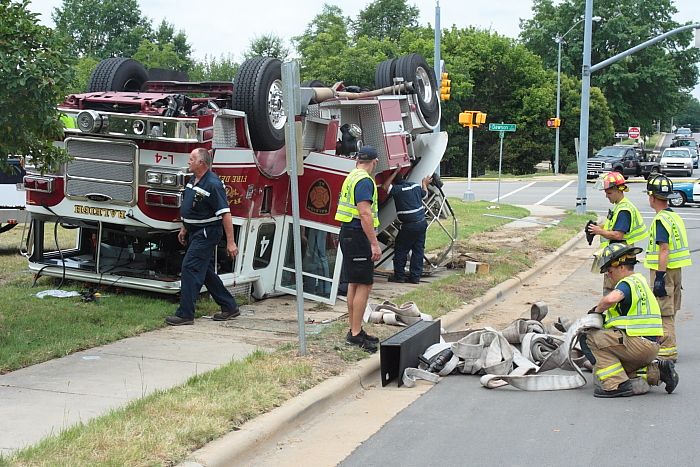Fire-fighting vehicle flipped over in Wake County, North Carolina (30 pics)