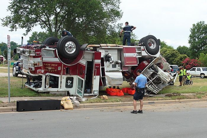 Fire-fighting vehicle flipped over in Wake County, North Carolina (30 pics)