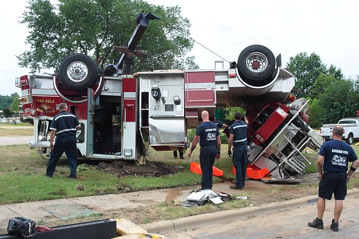 Fire-fighting vehicle flipped over in Wake County, North Carolina (30 pics)