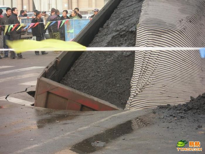 The truck has failed under asphalt (2 pics)