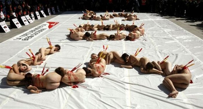 Naked People in Spain Protest Against Corrida (9 pics)