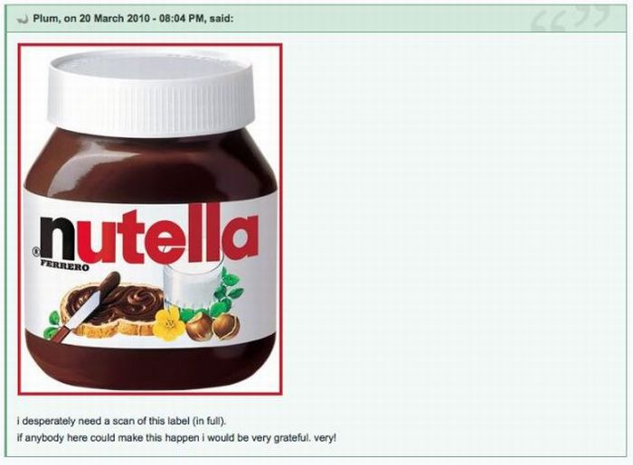 I Need a Scan of Nutella Label (4 pics)