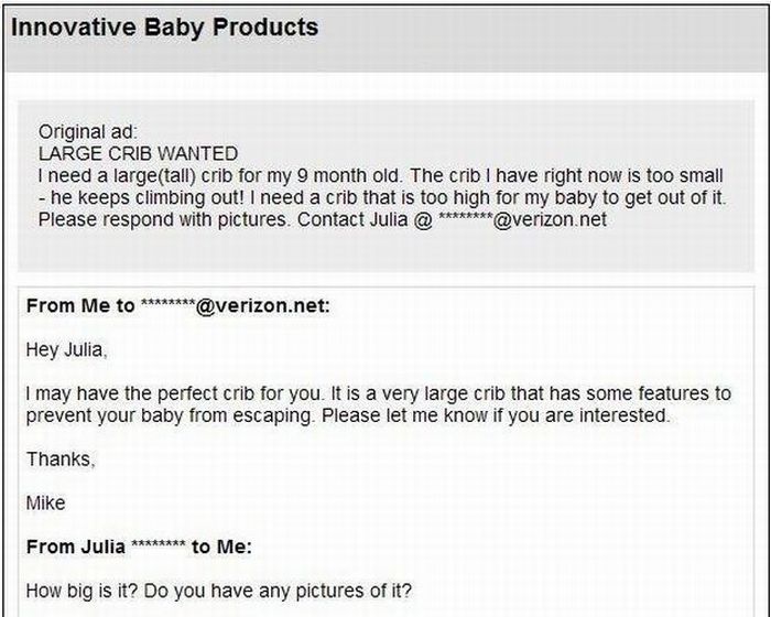 Funny Email Conversation. Innovative Baby Products (1 pics)