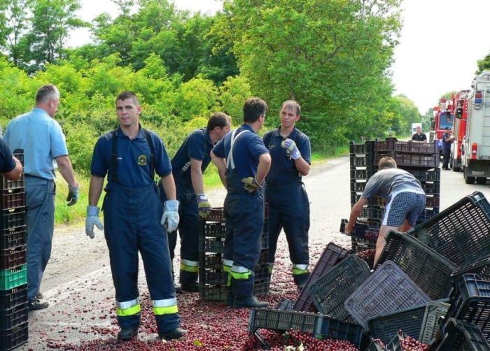 Truck Full of Cherries Accident (12 pics)