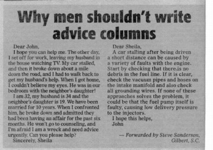 Why Men Shouldn't Write Advice Columns (1 pic)