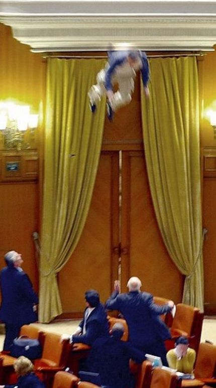 Man Jumps from Balcony of Romania's Parliament (7 pics + video)
