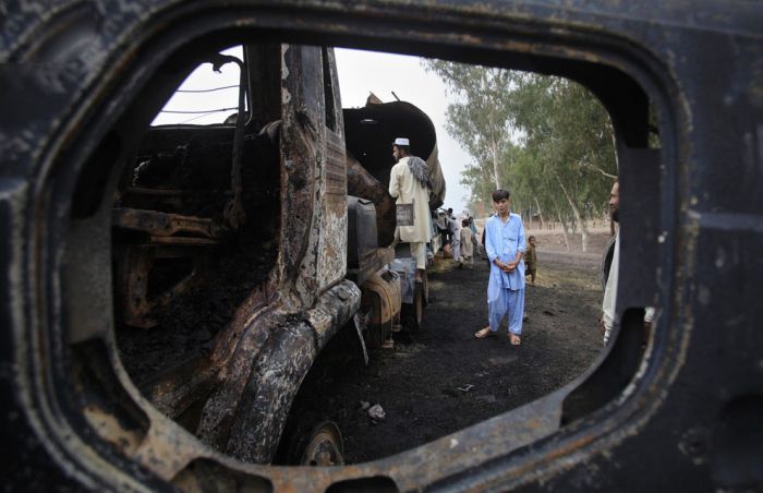 NATO Oil Tanker Exploded In Pakistan (29 pics)