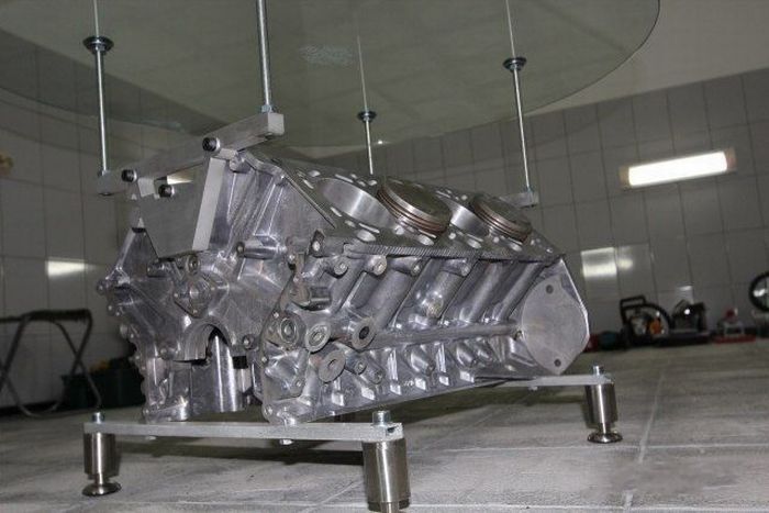 Custom V-Engine Glass Table (15 pics)