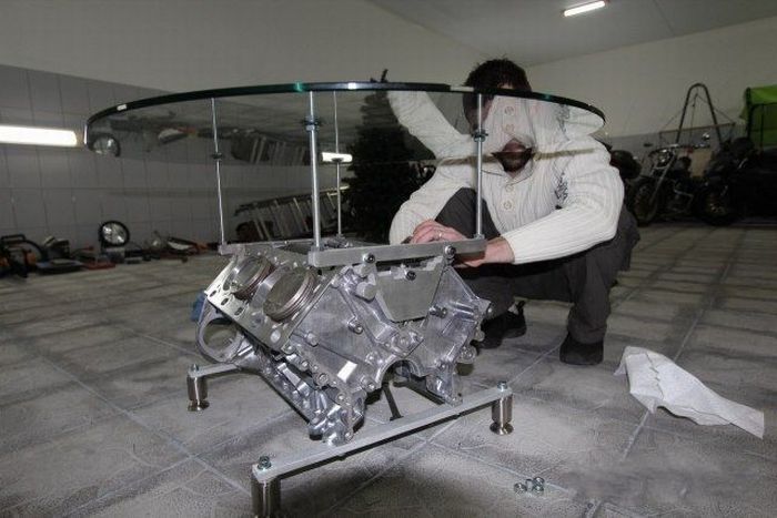 Custom V-Engine Glass Table (15 pics)