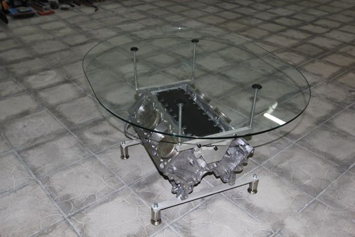 Custom V-Engine Glass Table (15 pics)