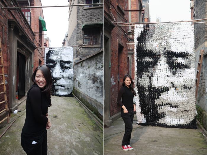 Portrait Made of Socks Bamboo Sticks and Pins (10 pics)