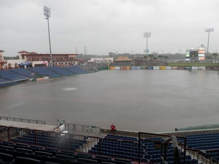 Tropical Storm Debbie Turns Baseball Field Into Swimming Pool (4 pics)