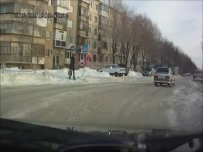 Driver Helps a Pedestrian to Cross The Road