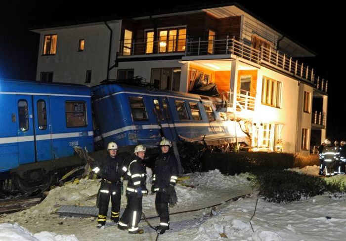 Stolen Train Crashes Into Home in Sweden (14 pics)