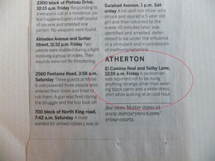 Police Blotter Reports From Atherton, California (19 pics)