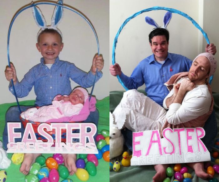 Guy Re-enacts Scenes in Baby Photos (25 pics)