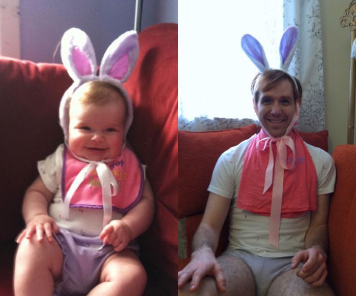 Guy Re-enacts Scenes in Baby Photos (25 pics)