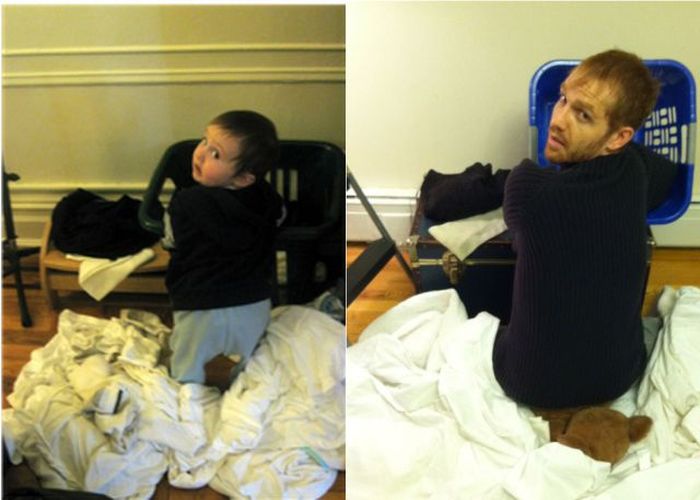 Guy Re-enacts Scenes in Baby Photos (25 pics)