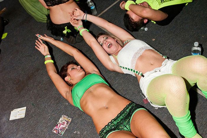 Girls gone wild on St. Patrick's Day. 