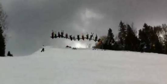Amazing World Record: 30 People Holding Hands While Doing Backflip on Skis