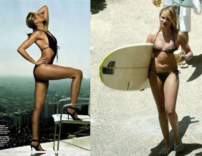 Photoshopped Celebrities vs Real Life Celebrities (12 pics)