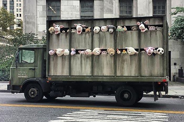 Banksy’s Plush Animal Slaughterhouse Truck in NYC (4 pics)