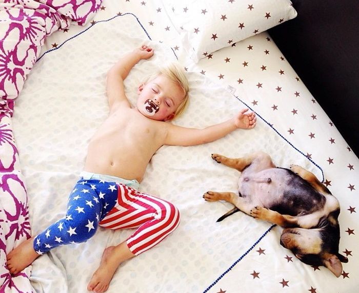A Toddler and a Puppy Take a Nap (15 pics)