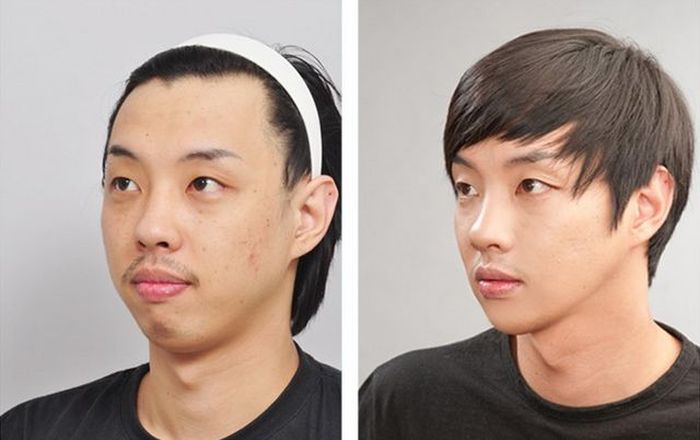 Photos of Korean people before and after plastic surgeries. 