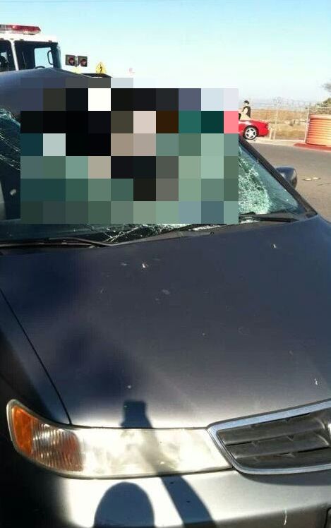 Tire Flies Into a Car's Windshield (3 pics)