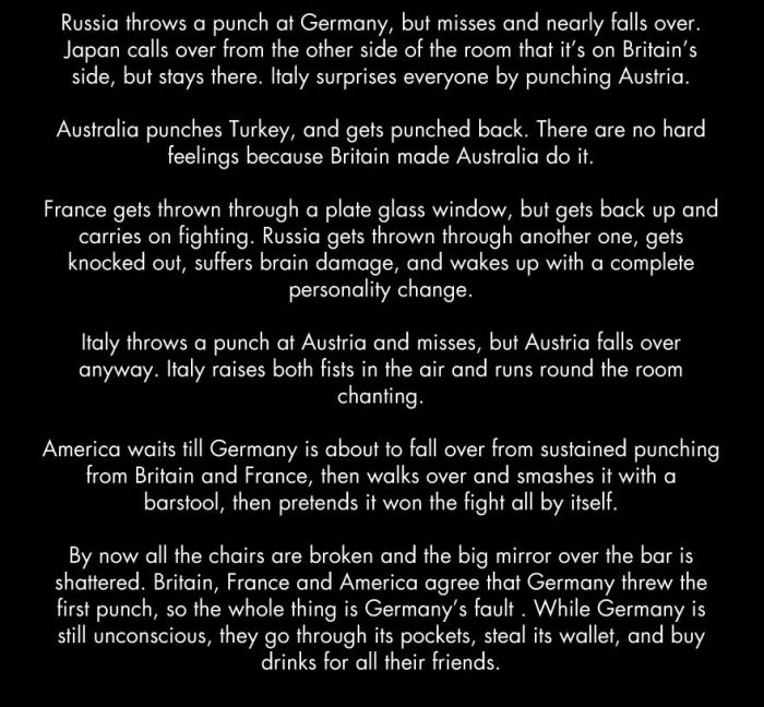 The Story Of World War One Cleverly Retold As a Bar Fight (4 pics)