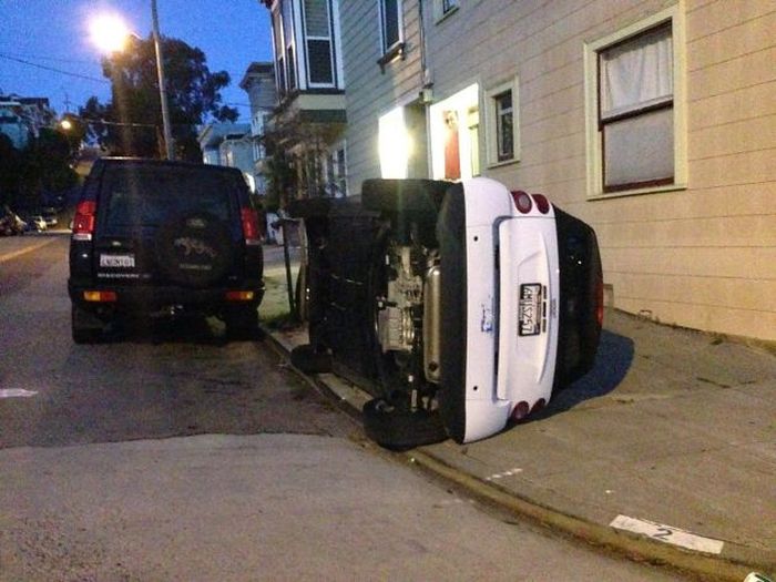 Bad Guys Flipping Over Smart Cars In San Francisco (8 pics)