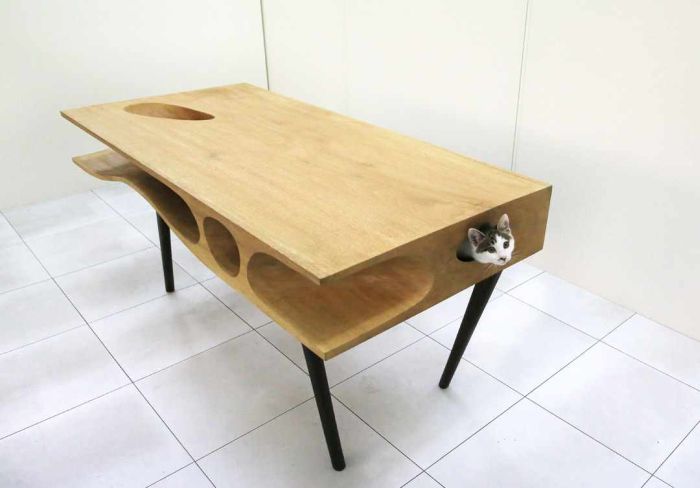 This Table Has Built In Tunnels For A Cat (6 pics)