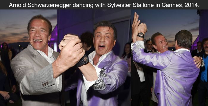 Schwarzenegger And Stallone Share A Dance (2 pics)
