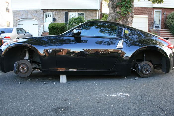 car sitting on bricks