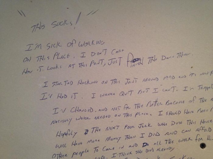 Angry Note Hidden By Previous Owner In Kitchen (7 pics)