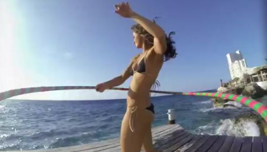 Cheerleaders Workout With Hula Hoop Mounted Camera