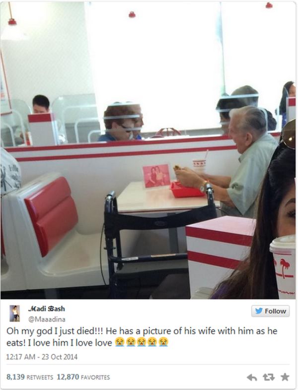 Man Still Takes His Wife To Lunch Long After She's Gone (2 pics)