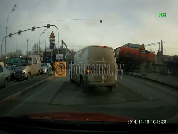 Truck Falls into a River in Saint Petersburg, Russia