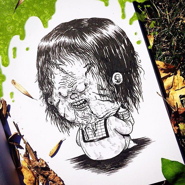 Famous Horror Characters Drawn As Creepy Babies (31 pics)