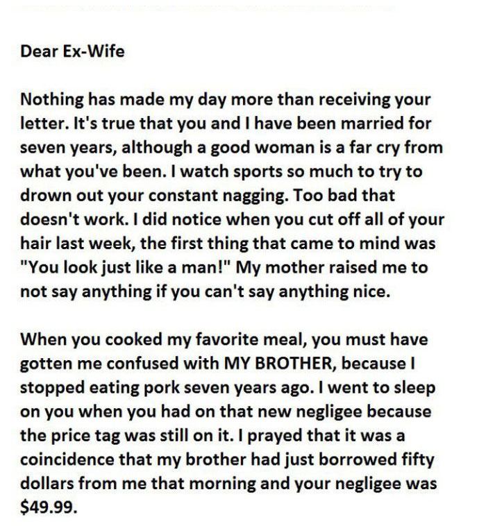 This Man Gets The Last Laugh With His Marriage Breakup Letter (3 pics)