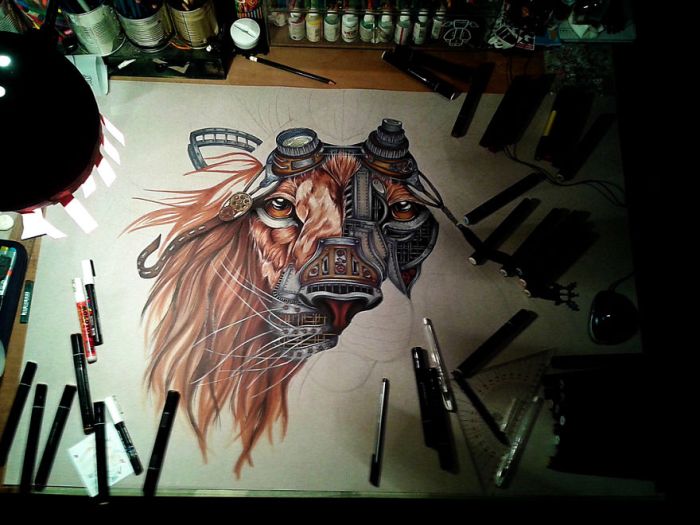 How To Draw A Steampunk Lion Step By Step (12 pics)