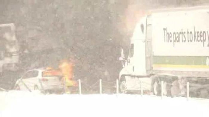 Fireworks Truck Explodes Causing A Huge Pileup In Michigan (31 pics)