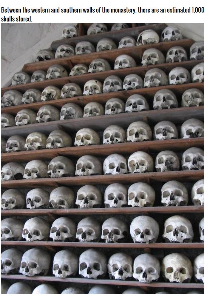These Monks Have Built A Wall Out Of Human Skulls (7 pics)